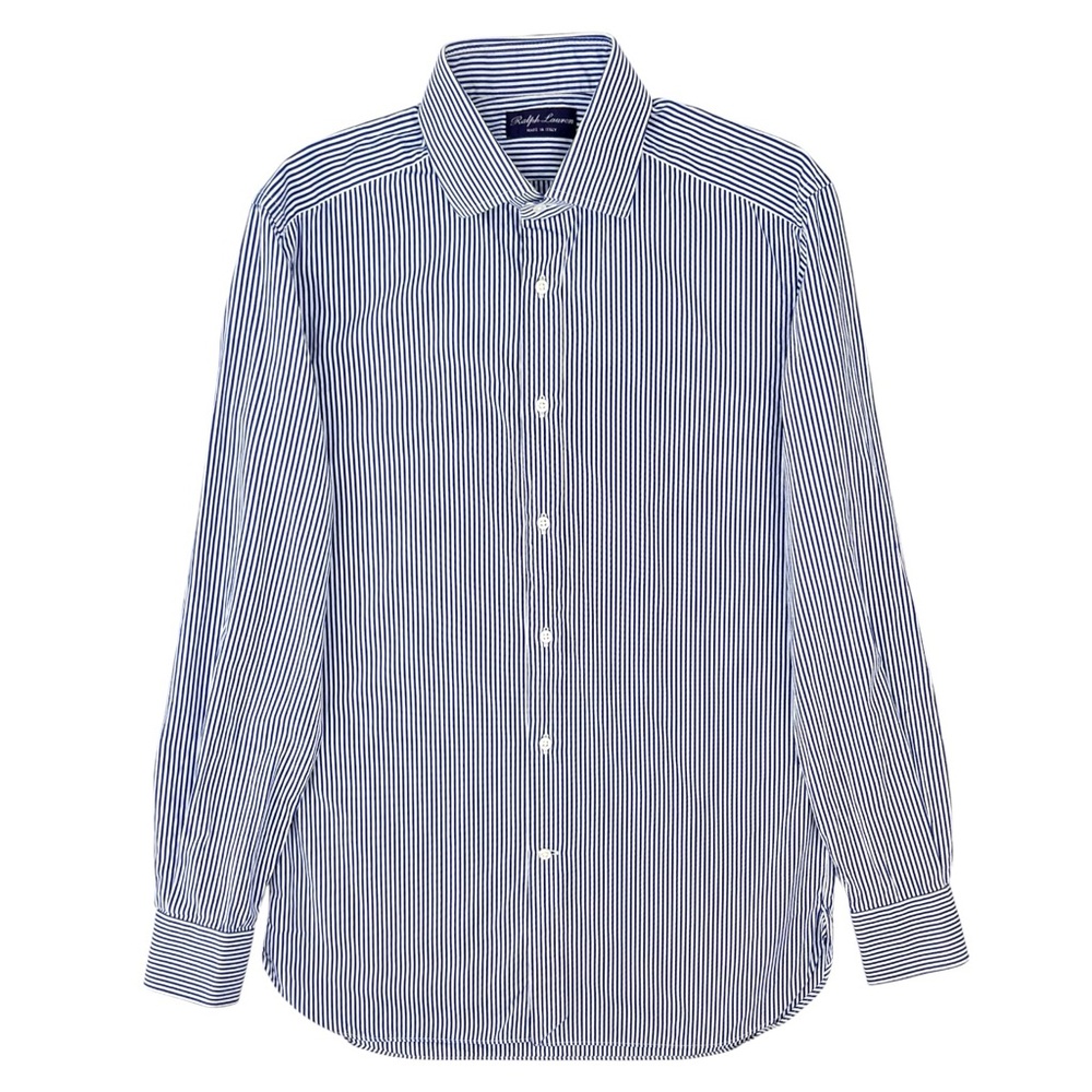 RALPH LAUREN PURPLE LABEL Aston Striped White & Blue Button Up Dress Shirt